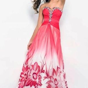 Blush Prom evening dress, red/white, size 6